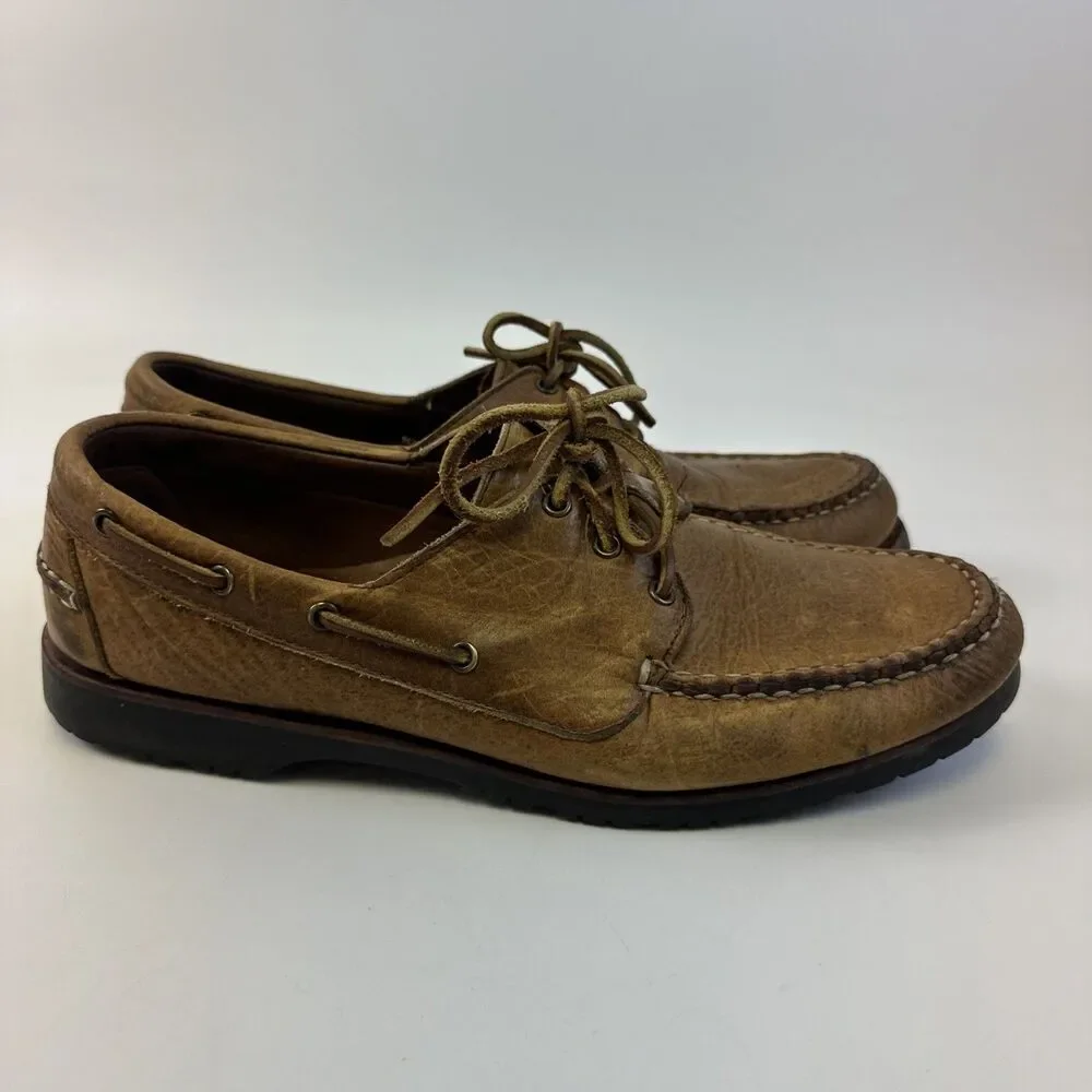 Allen Edmonds Pueblo Boat Shoe Hand Sewn 3 Eyelet Leather Brown Laces Mens 11 D